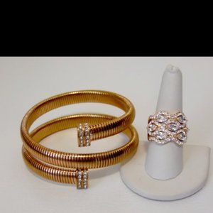 Emma Skye Rosetone Stainless steel Coil bangle & Crystal Ring